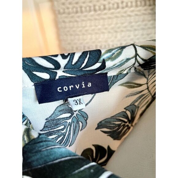 Corvia Women's Plus Size 20/22 Shirt Dress Palm Leaves Belted Lightweight - Picture 4 of 9